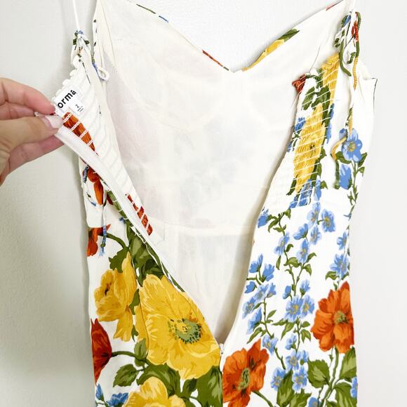 Reformation Juliette Dress Midi Tie Straps Side Slit Smocked Back Formosa Size 2 - Picture 9 of 12